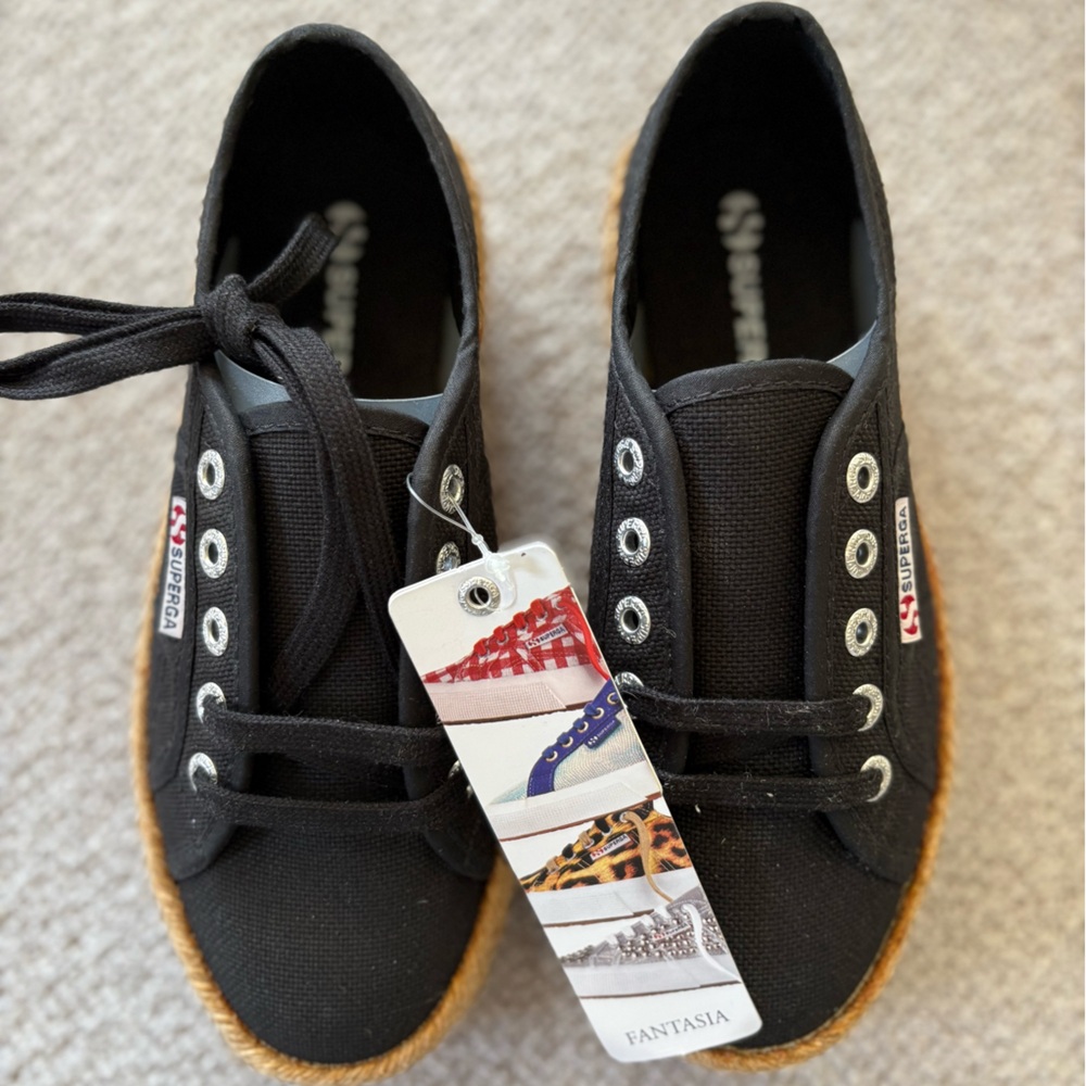 Superga Cotropew Espadrille Platform Sneaker Black Sz 5